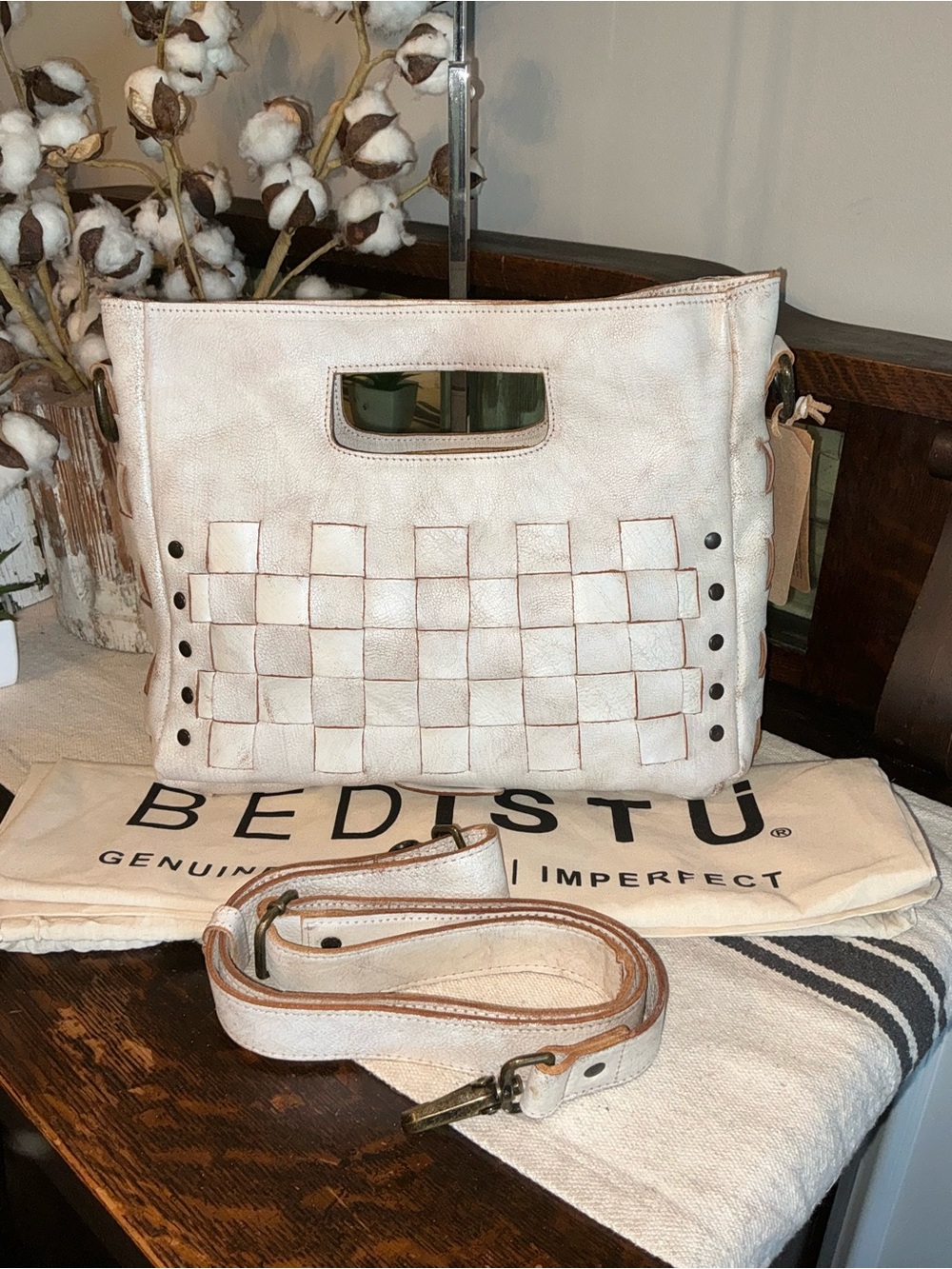 NWT Bed Stu Orchid Woven Leather Satchel Handbag Crossbody Bag Nectar Lux $280 - Picture 2 of 13